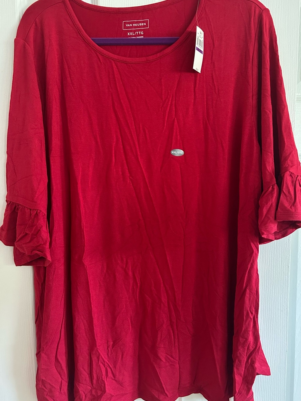 Van Heusen Red Scoop Neck Short Sleeve Top Flutter Sleeve NWT